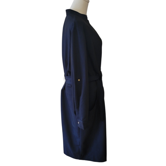 Calvin Klein Navy Blue Belted Coat Dress Size 16W - Picture 4 of 5